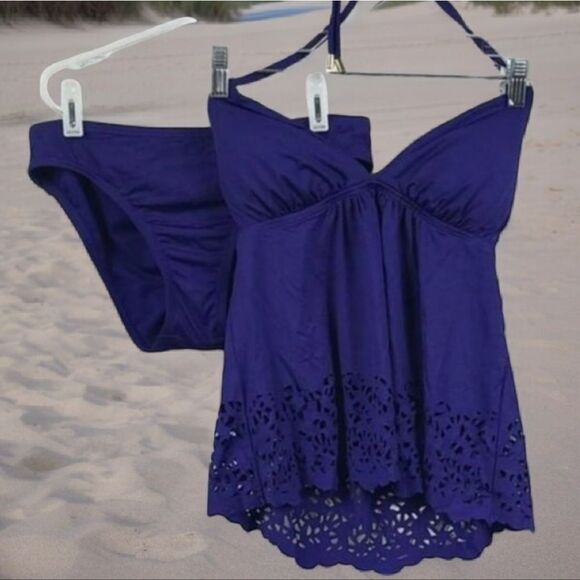 Laundry Shelli Segal Sapphire Blue Halter Laser Cut Tankini Cheeky Swim Suit Sm - Picture 16 of 16